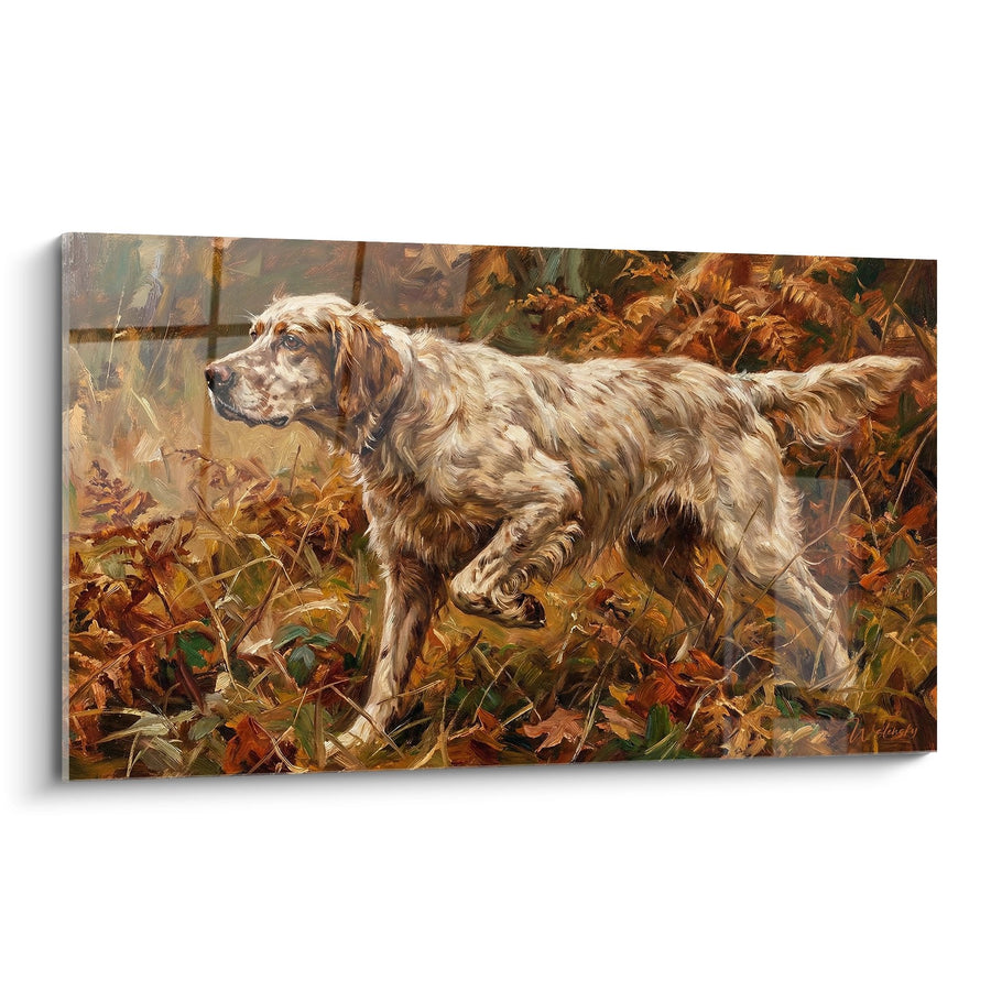 Hunting Dog in Motion Among Autumn Foliage Wall Art - Natural Elegance - English Setter Edition