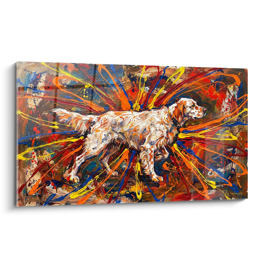 White Dog Wall Art on Colorful Splashes Background - Artistic Explosion - English Setter Edition