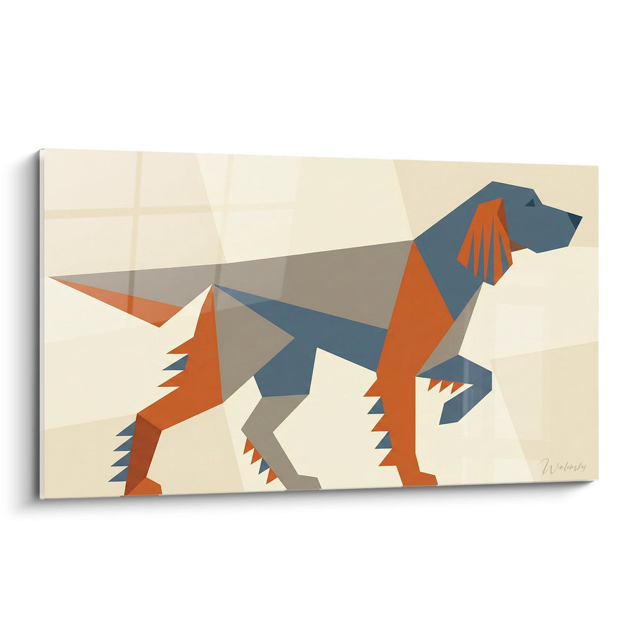 Geometric Dog Wall Art Orange and Blue - Modern Polygons - English Setter Edition