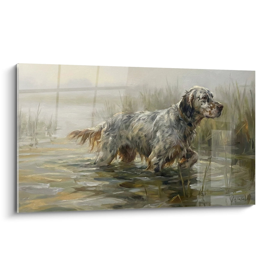 Dog in Misty Marshes Wall Art - Aquatic Contemplation - English Setter Edition