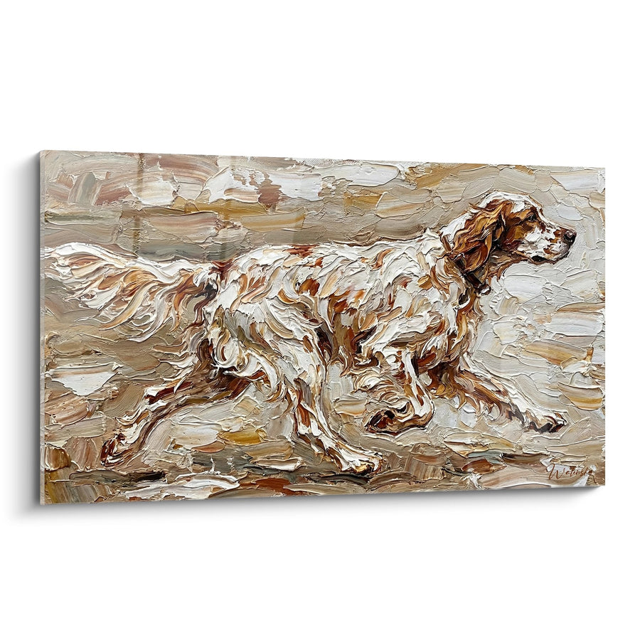 Moving Dog Wall Art in Ochre and White Tones - Dynamic Elegance - English Setter Edition