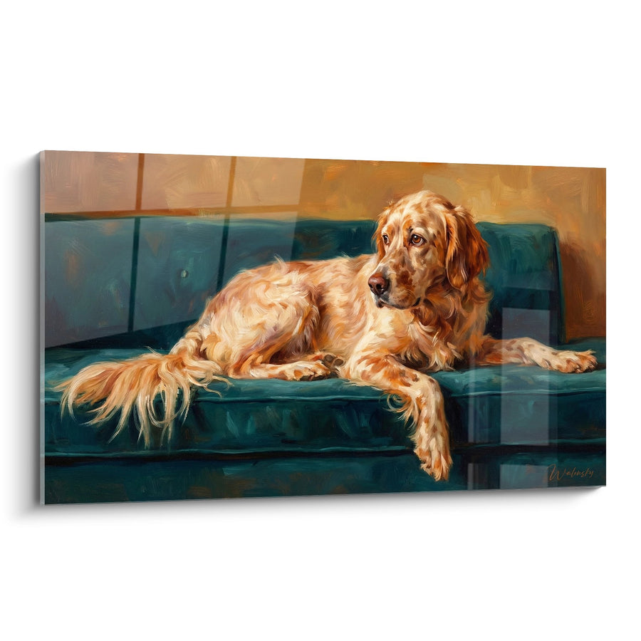 Red Setter on Turquoise Sofa Wall Art - Elegant Rest - English Setter Edition