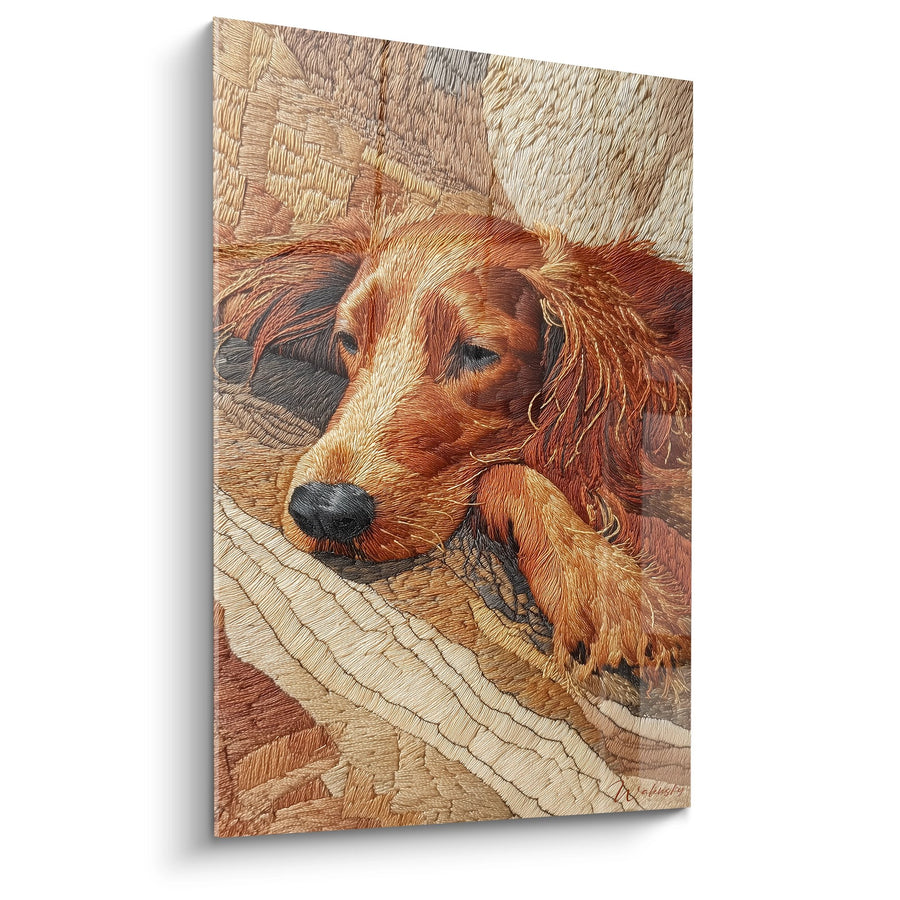 Tableau Chien Roux Endormi sur Couverture Tricotée - Repos Paisible - Edition Setter Irlandais