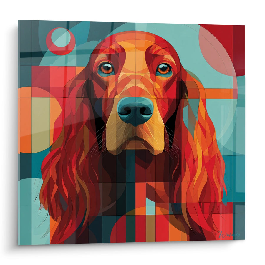 Red Dog Painting with Geometric Shapes - Contemporary Portrait - Irish Setter Edition