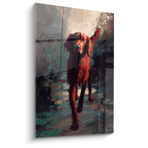 Quadro Cane Rosso e Nero in Movimento su Sentiero - Slancio Artistico - Edizione Setter Irlandese