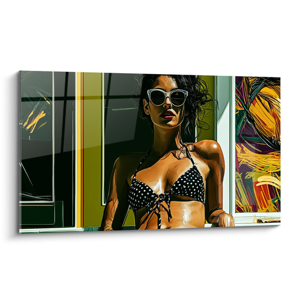 Tableau Femme bikini noir à pois - Regard d'été - Edition sexy