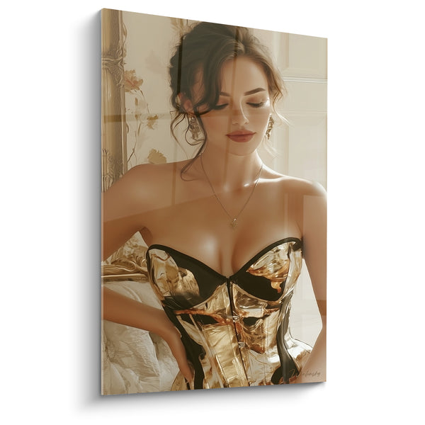 Tableau Femme corset doré et noir - Grâce assumée - Edition sexy