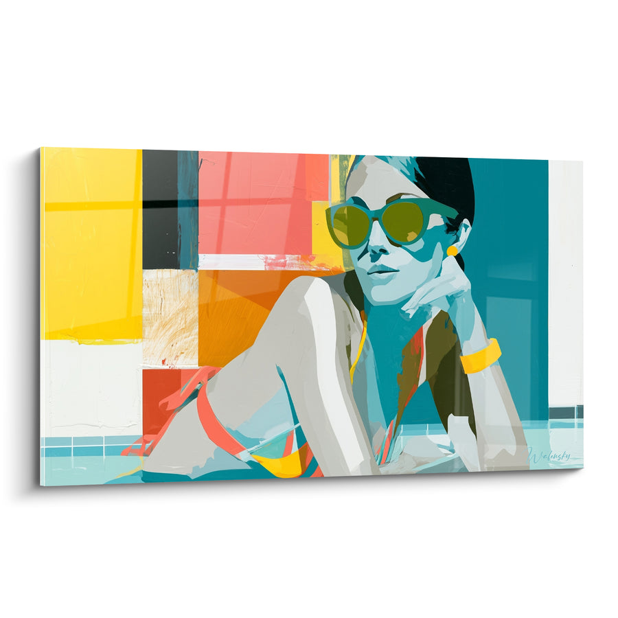 Tableau Femme allongée en bikini corail - Farniente estival - Edition sexy