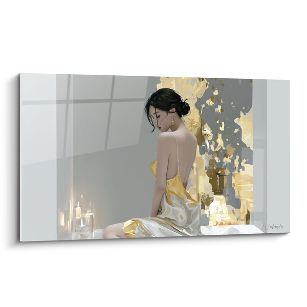 Tableau Femme dos nu voile doré - Intimité feutrée - Edition sexy