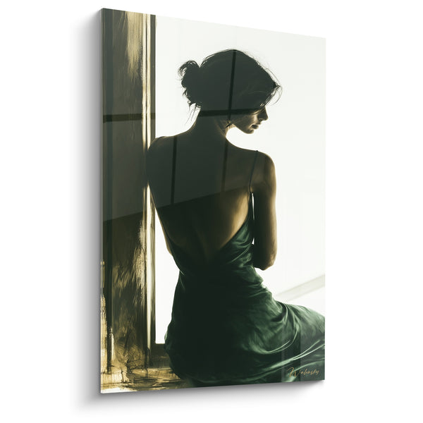 Tableau Femme dos nu robe verte - Silence contemplatif - Edition sexy