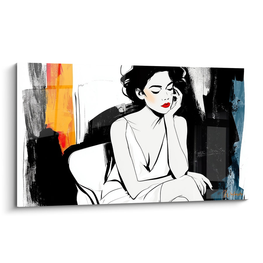 Tableau Femme assise en noir et blanc - Rêverie assumée - Edition sexy