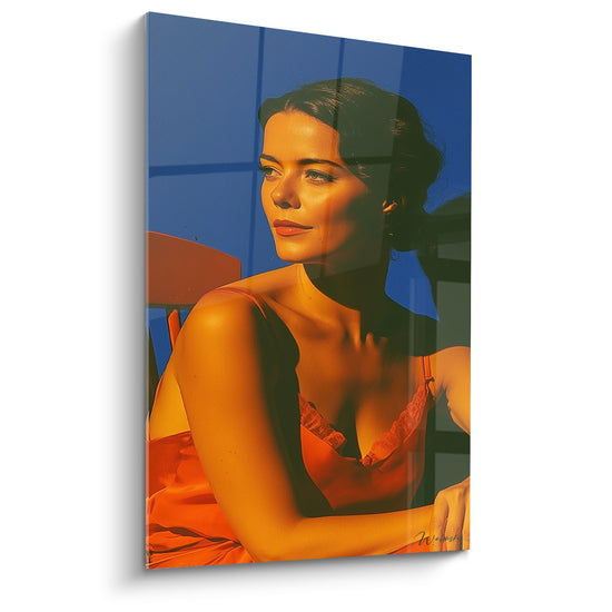 Tableau Femme brune en nuisette orange - Rêverie du crépuscule - Edition sexy
