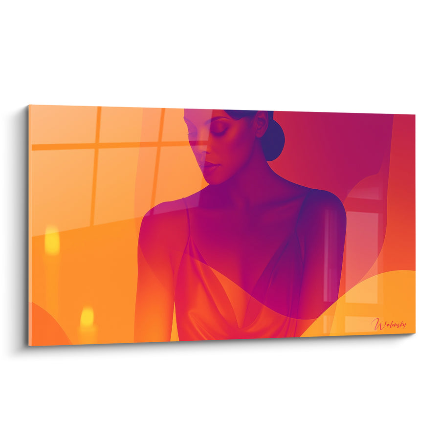 Tableau Femme en robe orange et pourpre - Rêverie crépusculaire - Edition sexy