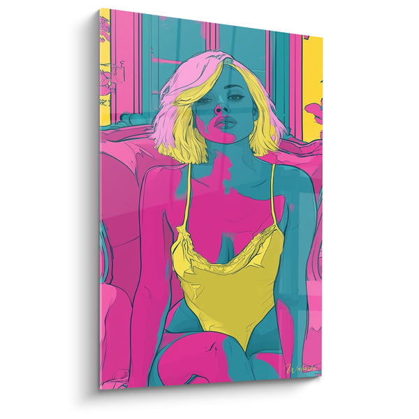 Tableau Femme en body jaune style pop art - Attitude pop - Edition sexy