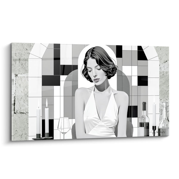 Tableau Femme au décolleté blanc et noir - Dîner en silence - Edition sexy
