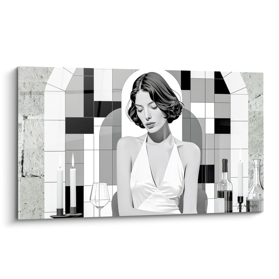 Tableau Femme au décolleté blanc et noir - Dîner en silence - Edition sexy