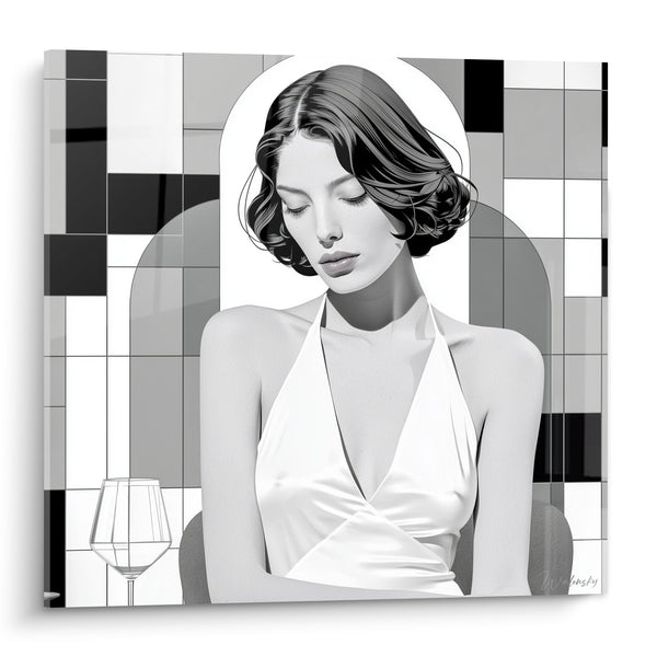 Tableau Femme brune en robe blanche satinée - Silence après le vin - Edition sexy