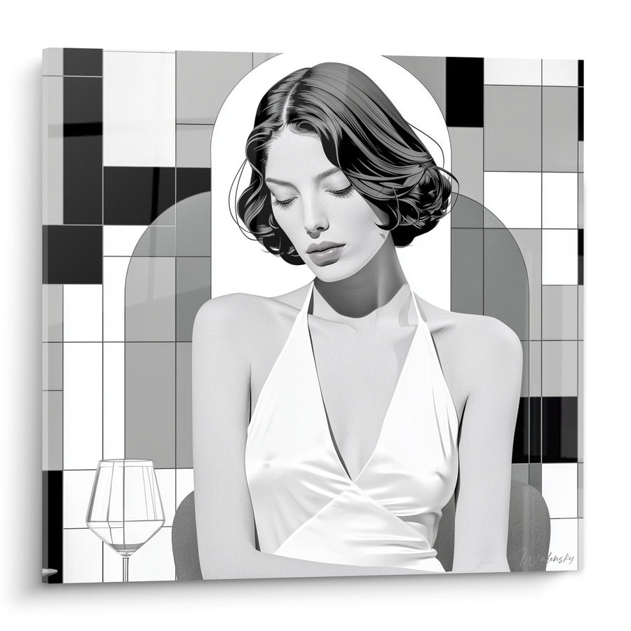 Tableau Femme brune en robe blanche satinée - Silence après le vin - Edition sexy