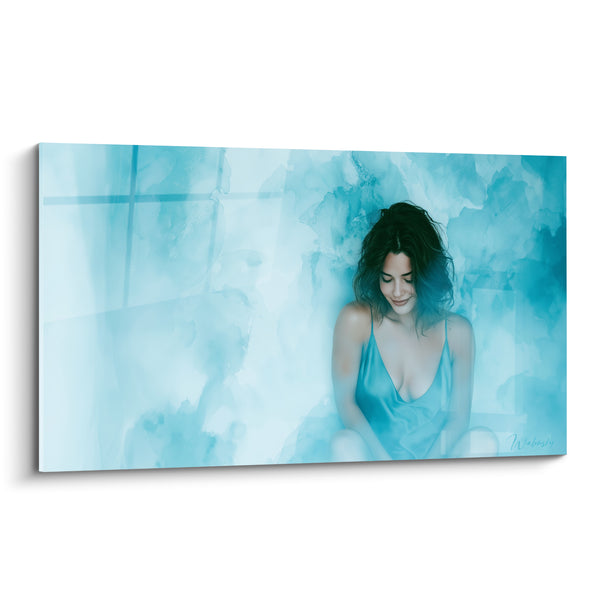 Tableau Femme brune en nuisette turquoise - Songe voilé - Edition sexy