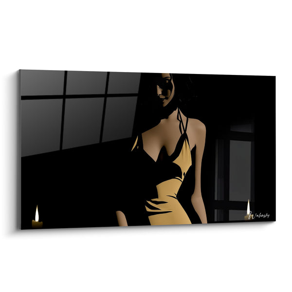 Tableau Silhouette féminine noire et dorée aux bougies - Confidences nocturnes - Edition sexy