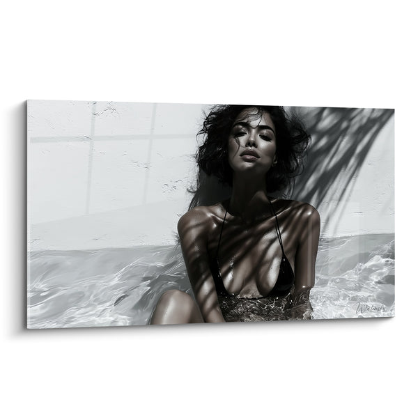 Tableau Femme noir et blanc dans l'eau - Répit ombragé - Edition sexy