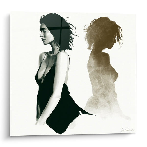 Tableau Silhouette féminine en robe noire et ombre dorée - Double présence intime - Edition sexy