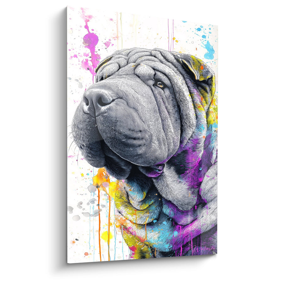 Tableau Shar Pei Artistique aux Éclaboussures Colorées - Portrait Expressif - Edition Shar Pei