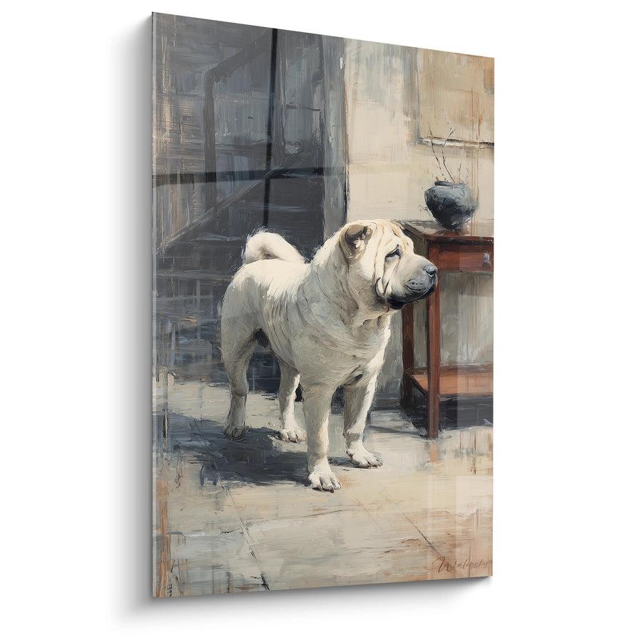 Obraz Shar Pei w Kremowych Barwach w Nowoczesnym Wnętrzu - Wierny Towarzys - Edycja Shar Pei