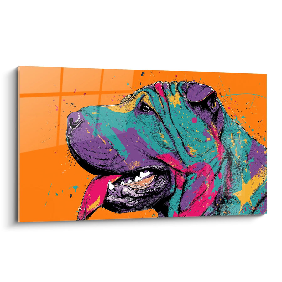Tableau Chien Multicolore Langue Tirée - Portrait Expressif - Edition Shar Pei