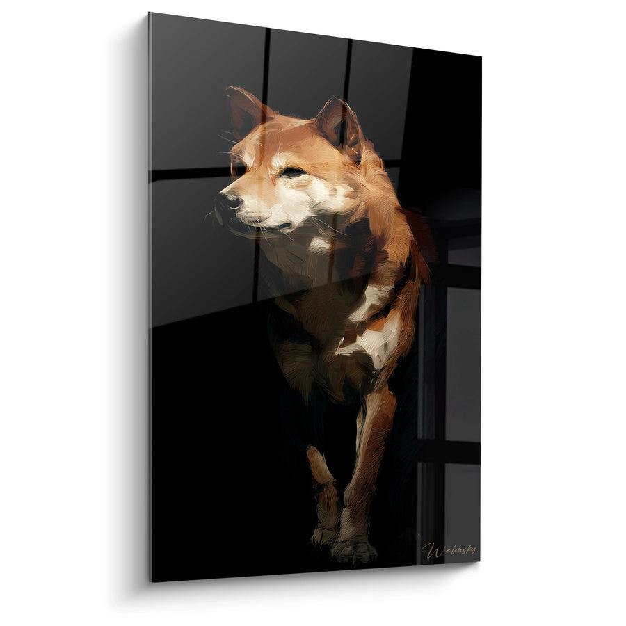 Red Dog Painting Dark Suit Portrait - Elegant Wall Art - Shiba Inu Edition