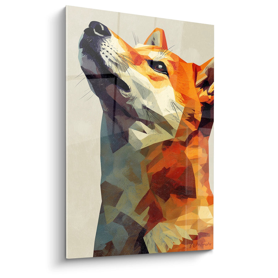 Orange and Blue Dog Painting Geometric Style - Chromatic Duality - Shiba Inu Edition