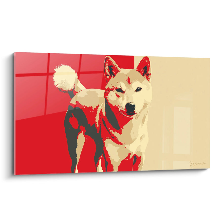 Shiba Inu Pop Art Style Wall Art Red and Beige - Graphic Portrait - Shiba Inu Edition