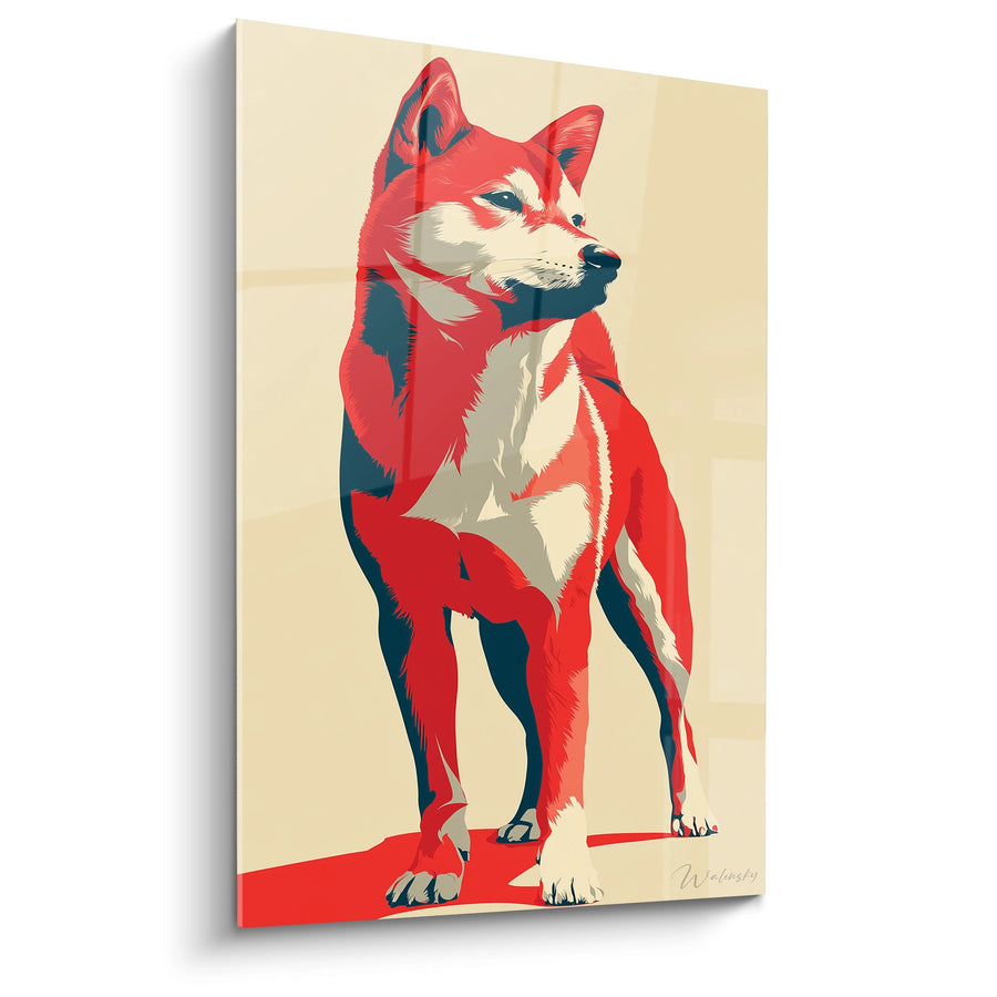 Tableau Chien Stylisé aux Couleurs Vermillon et Sombres - Portrait Artistique - Edition Shiba Inu