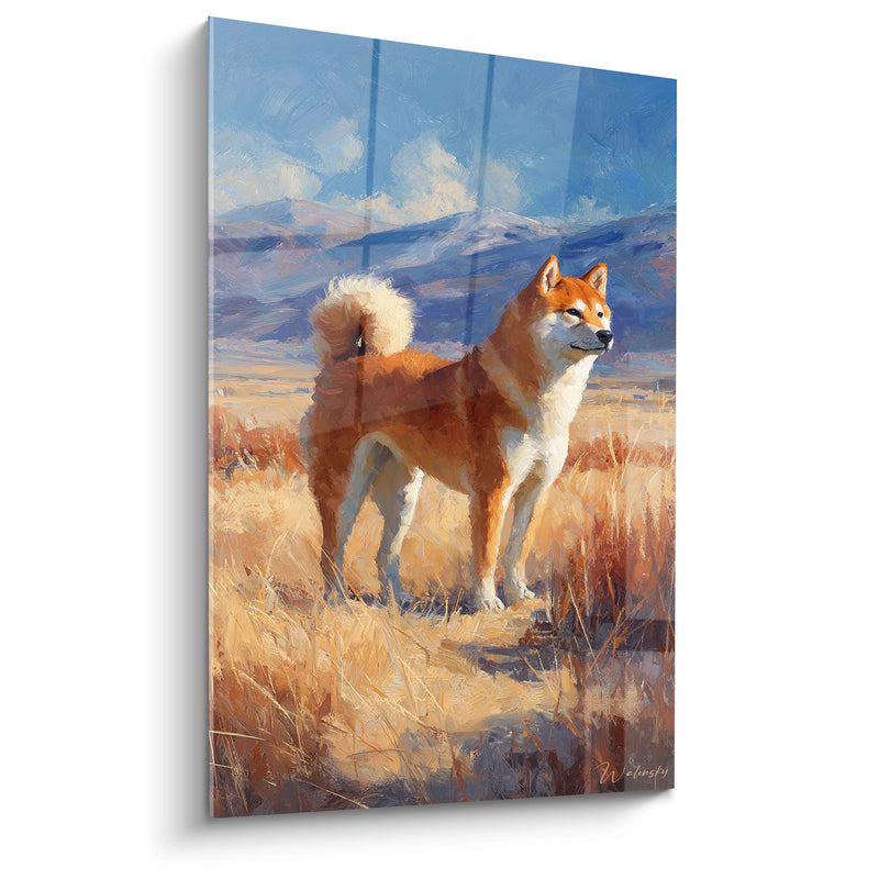Shiba Inu Painting Red in Golden Meadow - Noble Gaze - Shiba Inu Edition