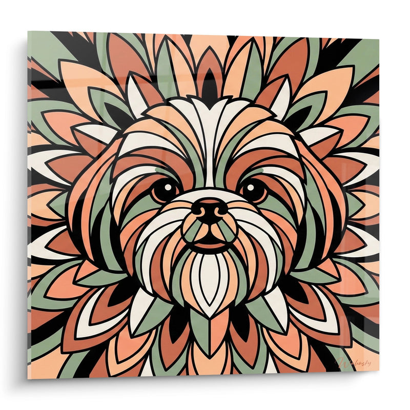 Quadro Ritratto Canino Stilizzato con Motivi Floreali - Mandala Decorativo - Edizione Shih Tzu