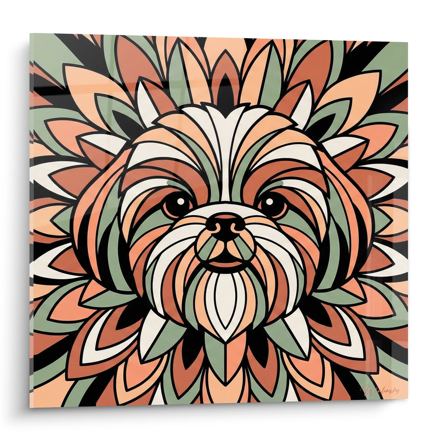 Tableau Portrait Canin Stylisé aux Motifs Floraux - Mandala Décoratif - Edition Shih Tzu