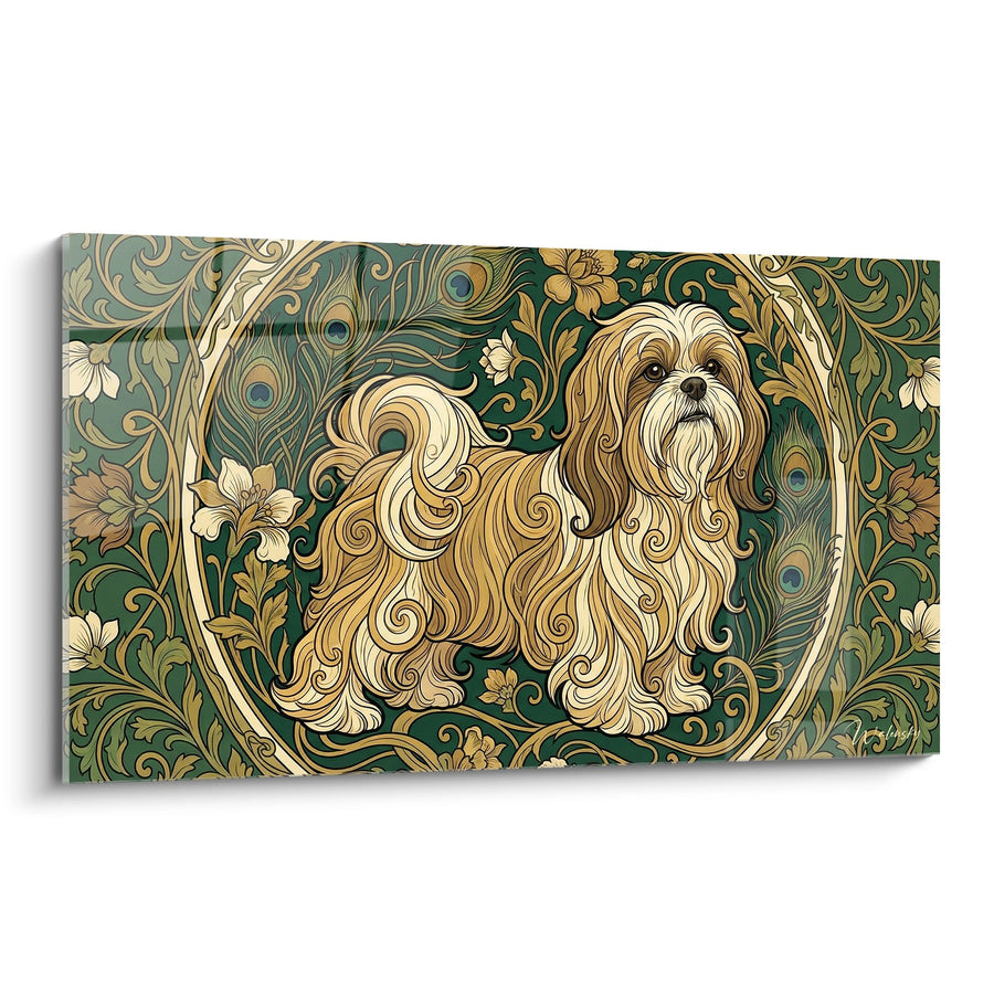 Tableau Shih Tzu aux Motifs Floraux Dorés - Élégance Ornementale - Edition Shih Tzu