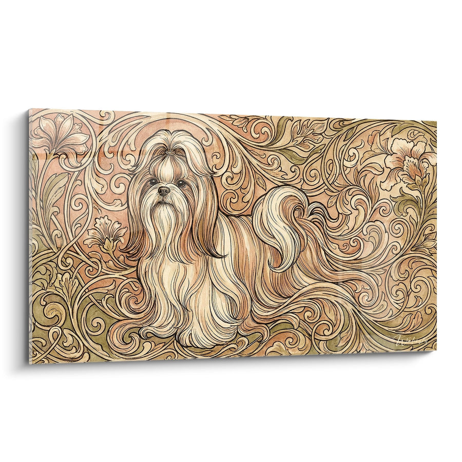 Tableau Chien Ornemental dans Motifs Dorés Tourbillonnants - Harmonie Baroque - Edition Shih Tzu
