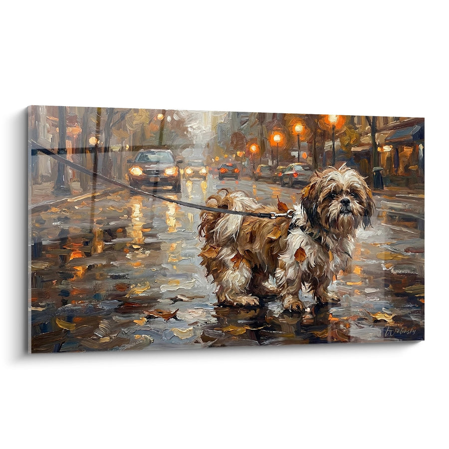 Tableau Shih Tzu sur Pavés Mouillés sous la Pluie - Tendresse Urbaine - Edition Shih Tzu