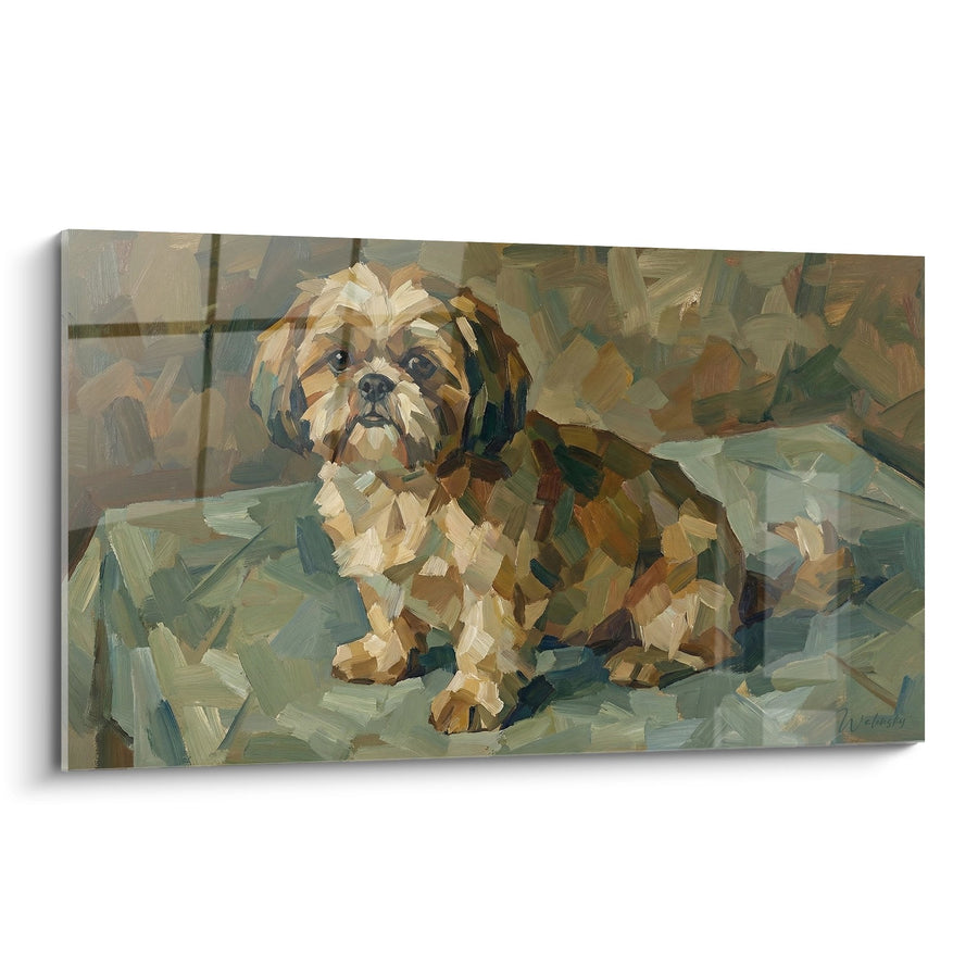 Tableau Chien aux Tons Dorés et Verts - Portrait Expressif - Edition Shih Tzu