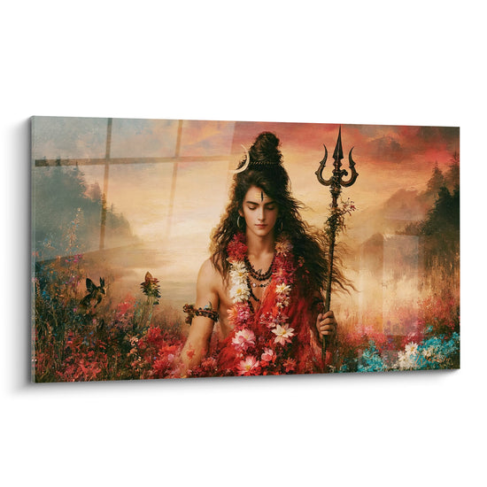 Tableau Divinité fleurie au trident sombre - Méditation florale - Edition Shiva