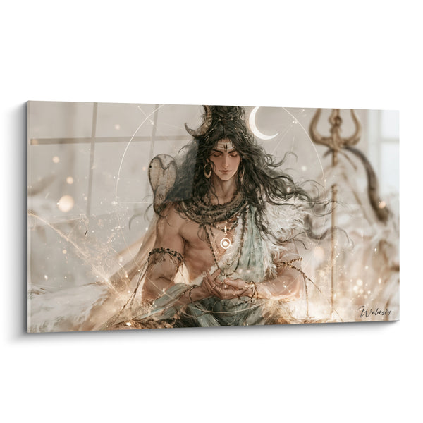 Tableau Divinité brune et blanche au cercle lumineux - Rosaire de perles brunes - Edition Shiva