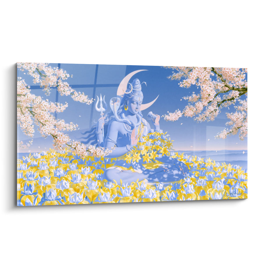 Tableau Shiva méditant entouré de fleurs jaunes - Éveil printanier - Edition Shiva