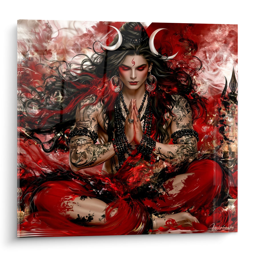 Tableau Divinité rouge et noire en méditation - Transe sacrée - Edition Shiva