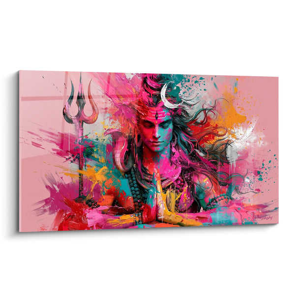 Tableau Visage rose et turquoise aux mains jointes - Défenses d'éléphant torsadées - Edition Shiva
