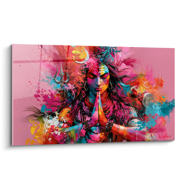 Tableau Divinité rose et turquoise en méditation - Ferveur éclatante - Edition Shiva