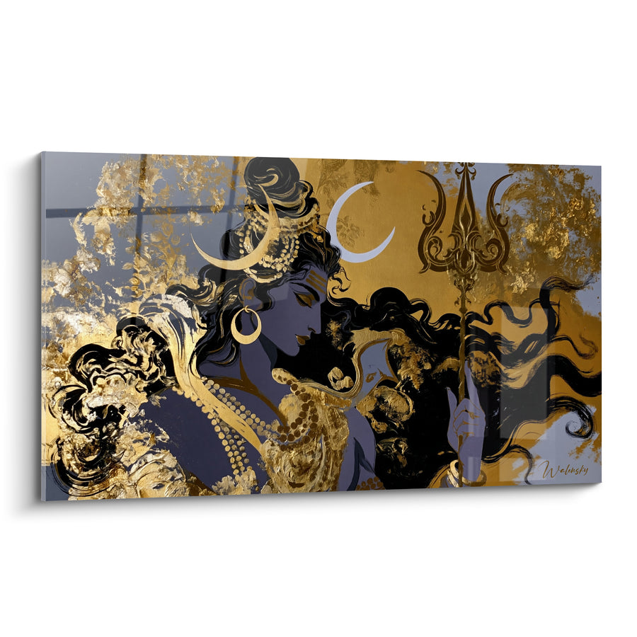 Tableau Profil gris et doré aux deux croissants lunaires - Grand anneau à l'oreille - Edition Shiva