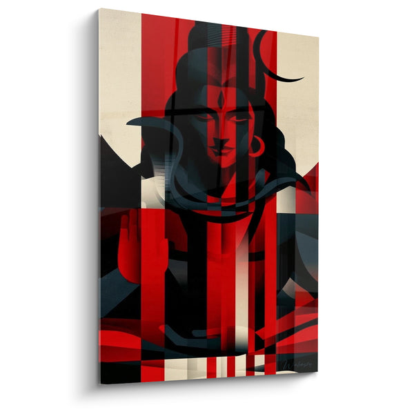 Tableau Divinité méditante rouge et anthracite en bandes - Méditation vibrante - Edition Shiva