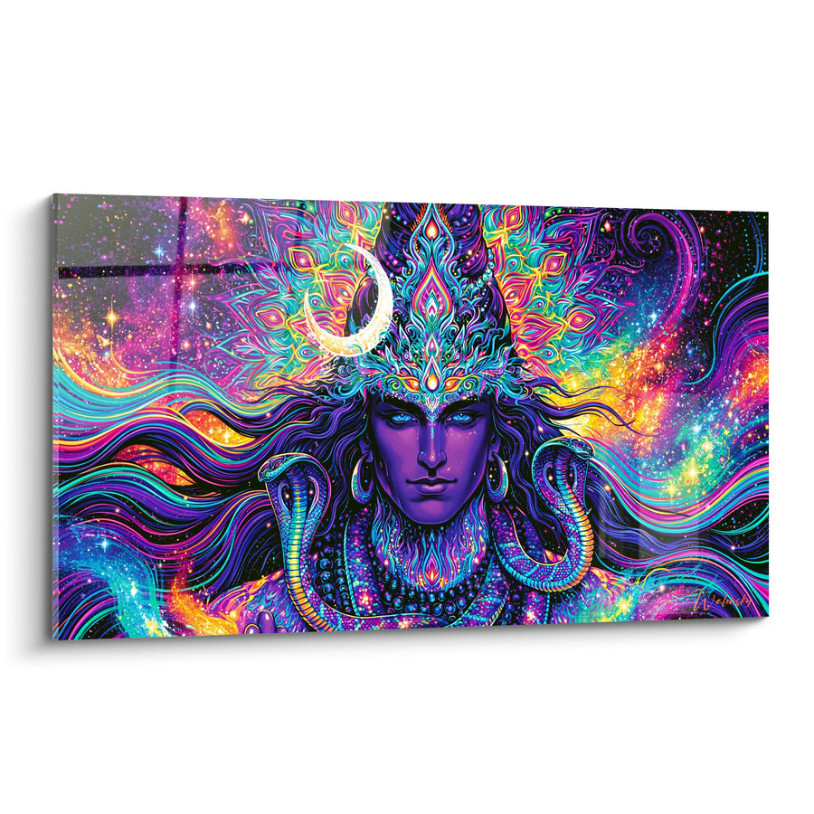 Tableau Shiva violet et turquoise aux cobras cosmiques - Transe cosmique - Edition Shiva
