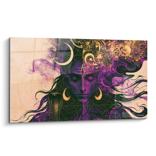 Tableau Visage violet et doré au cobra dressé - Croissants jumeaux dorés - Edition Shiva